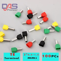 100Pcs Double Cord Terminal Copper Insulated  Crimp terminal TE 0508/ 7508/ 7510/ 1008 /1010/ 1508 /1512 Wires 2x0.5-1.5mm2