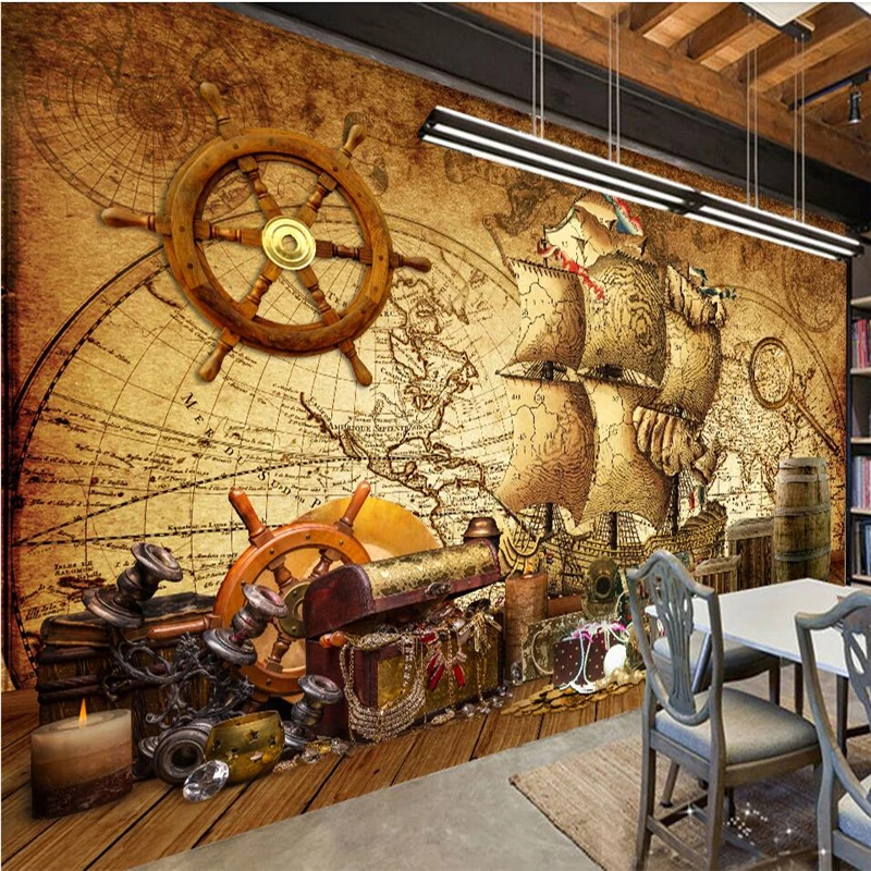 wellyu  papel de parede Custom wallpaper  Nostalgic Vintage Nautical Map pirate mural background wall  adesivo de parede