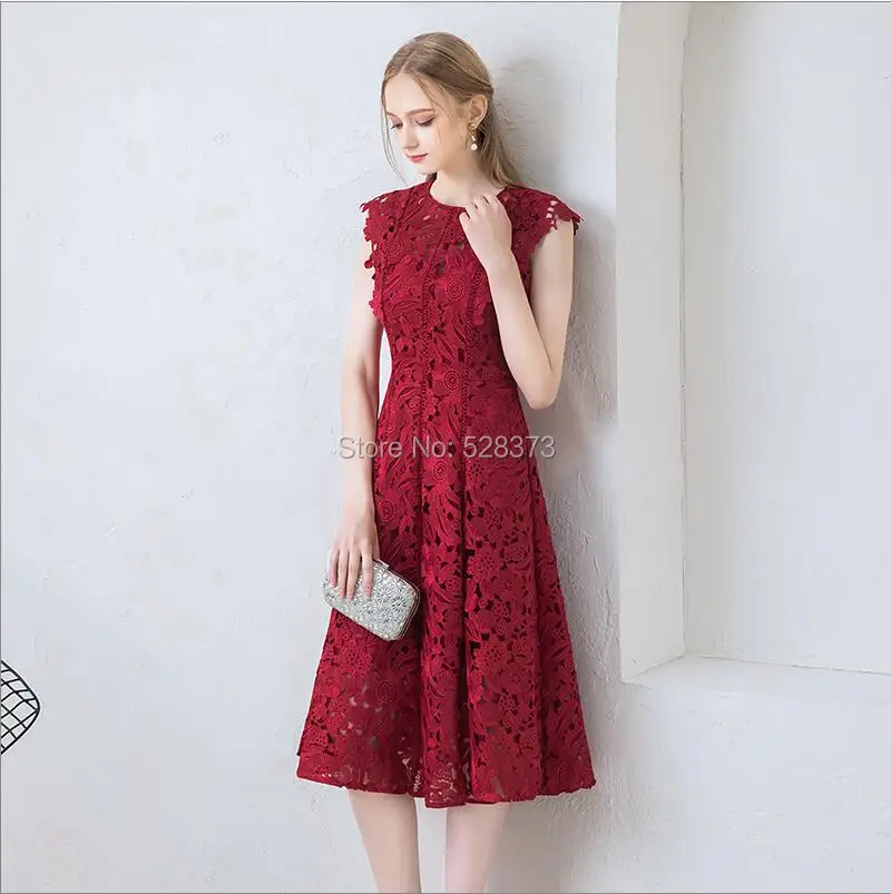 YNQNFS MD37 Real Photos Elegant Cap Sleeves A-line Short Mother of the Bride/Groom Lace Dresses Outfits Wine Red Color