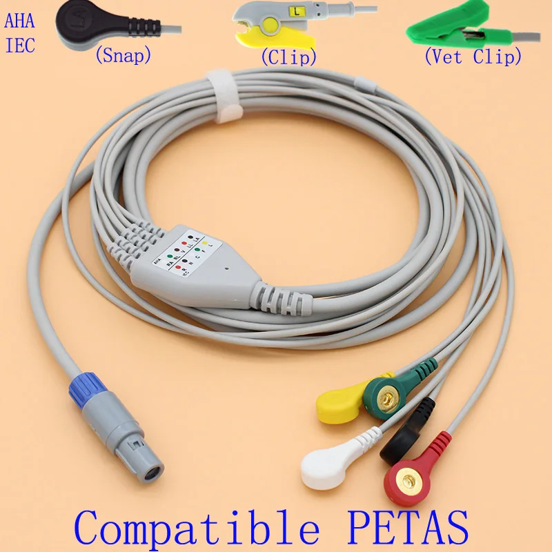 6pins ECG EKG 5 leads cable and electrode leadwire for KMA160R/165R/260R/K250 MONITOR,with Animal ECG