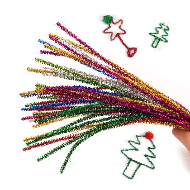 100 stücke Glitter Chenille Vorbauten Pfeifenreiniger Plüsch Lametta Vorbauten Verdrahtete Sticks Kinder Pädagogisches DIY Handwerk Liefert Spielzeug Crafting