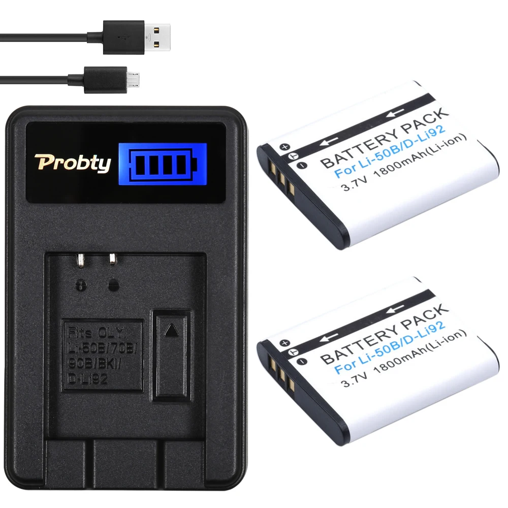 

PROBTY 2pcs Li-50B Li50B Li50B Battery + LCD USB Charger For Olympus Mju 1020 SP-800UZ Stylus 1010 u 1010 1020 Ricoh CX3 CX4