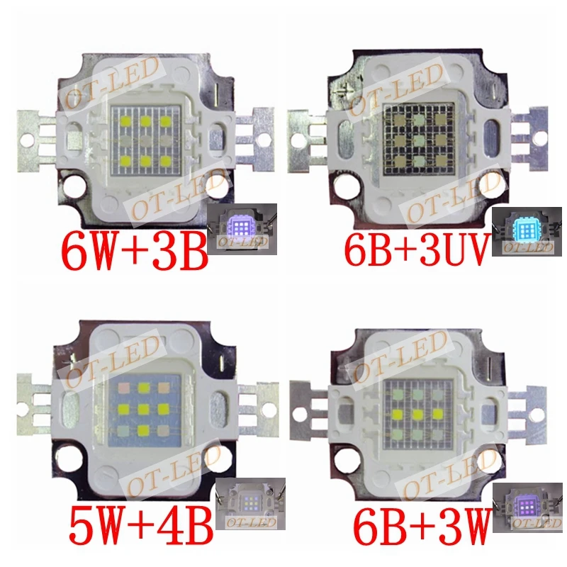 Nowy 5 sztuk 10W plac Actinic Hybrid fajne białe 10000K + Royal Blue 450nm/UV 395nm wysoka dioda LED dużej mocy żarówka roślin rosną akwarium