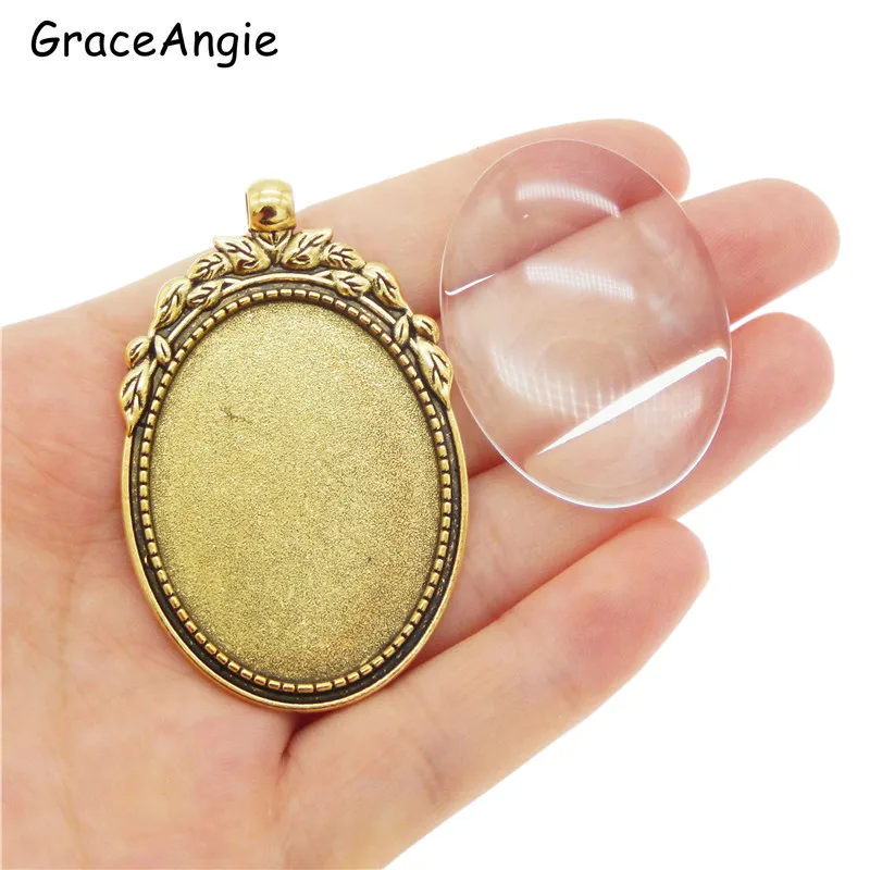 Cameo Cabochon Base Jewelry Findings DIY Neckage Pendant Pendant Cabochon Settings and Transparent Rectangle Glass Cabochons