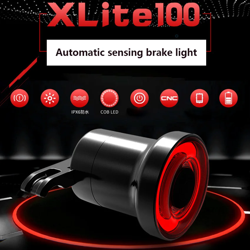 Xlite100 Bicycle Taillights Smart Intelligent Auto Cycling Sensor Brake Lights USB Charging Road Bike MTB Safety Rear Taillights