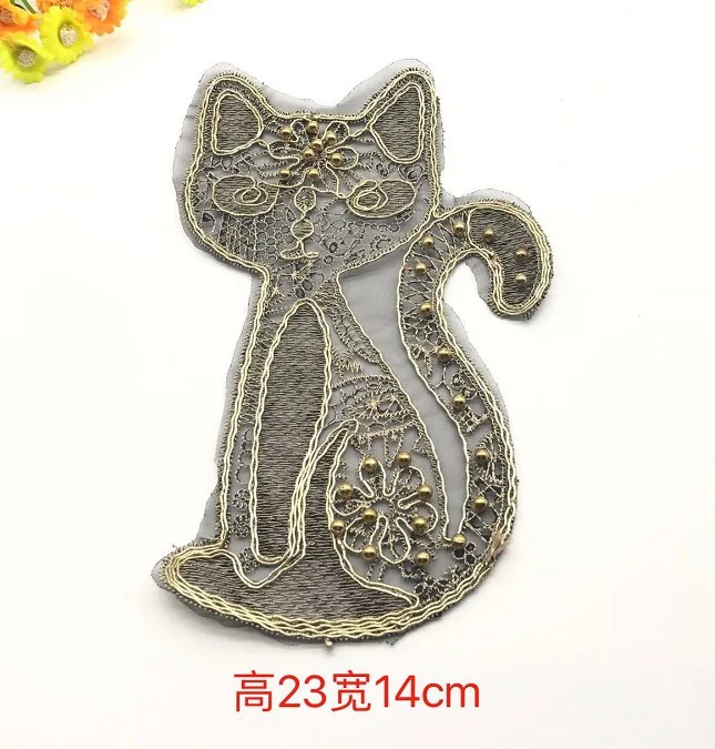 Cartoon Gold Cat Animal Embroidered Lace Sequin Fabric Patches for Clothing Sew on Clothes Appliques Stripe Craft Decoration DIY