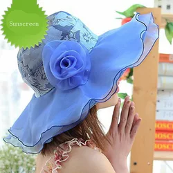 Femminile di Estate Tesa Larga Cinghia Del Merletto Del Cappello Del Sole Della Spiaggia di Modo Del Fiore Delle Donne Pieghevole cappello Della Spiaggia Anti-Uv Panno di Viaggio per la Protezione Solare Cap v3