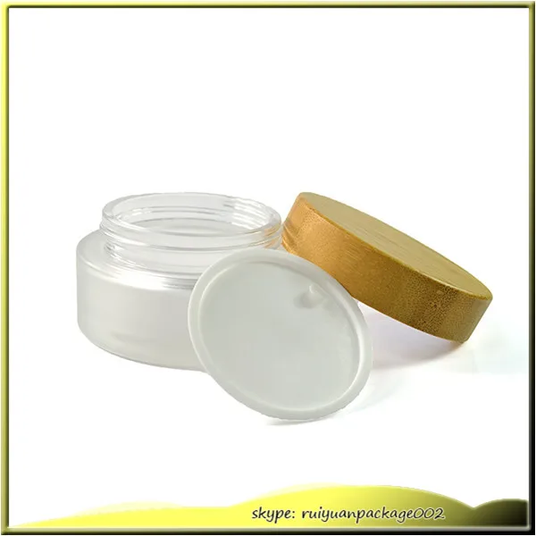 

10 pcs 50g Frosted Clear Glass Jar with Bamboo Lid Cosmetic Cream Bottle Glass Packaging Bottles with Wooden Cap for cream