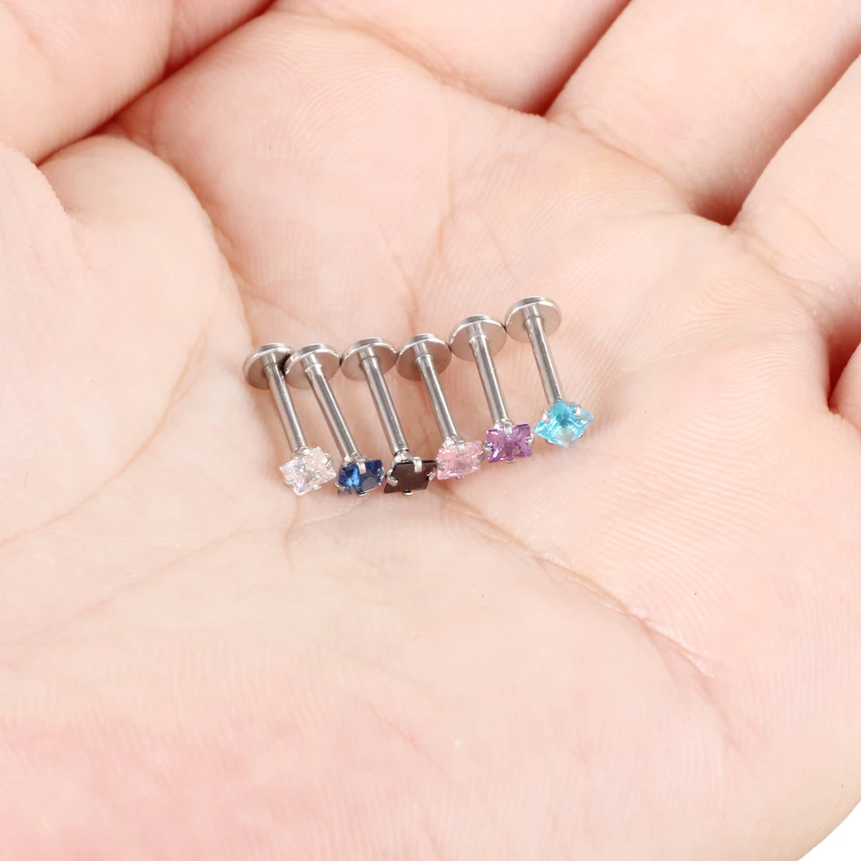 1PC 16G Stainless Steel Labret Piercing Internal Thread Helix Tragus Stud Earring CZ Gem Cartilage Lip Piercing Jewelry Women