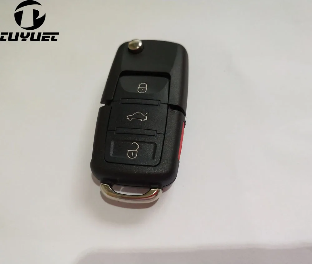 3+1 Red Panic Button Replacement Flip Folding 4 Buttons Car Key Shell For VW Golf 4 5 6 Passat B5 B6 Polo Bora Touran