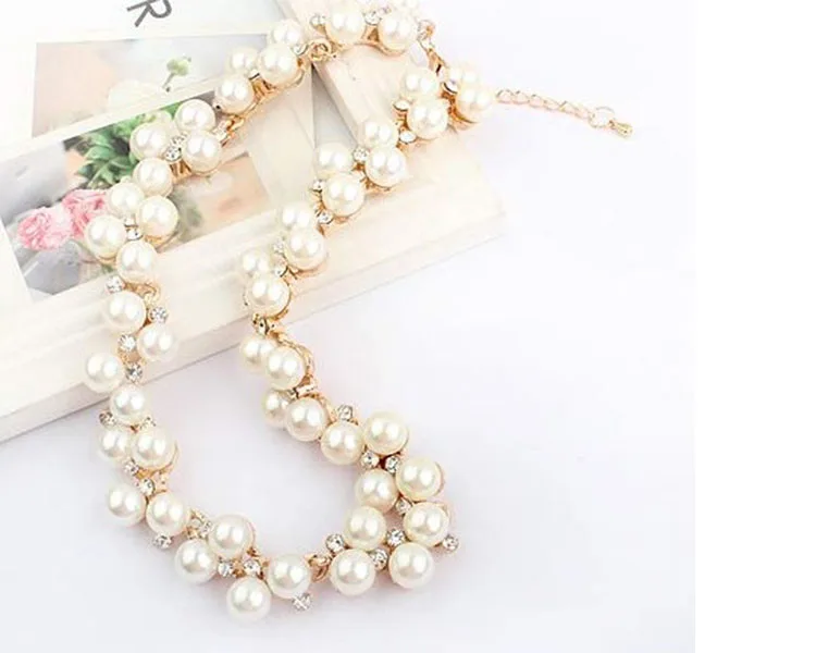 2016 New Good Quality Inlaid With Imitation Short Choker Pearl Necklace  Beads Chain Women Simulated Necklac