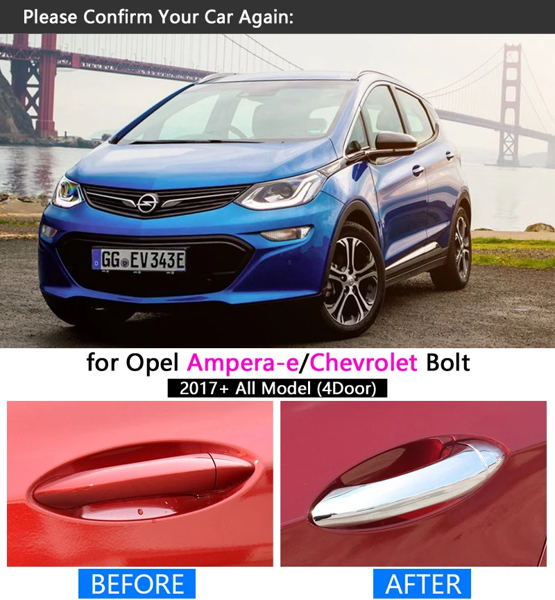 for Opel Ampera-E for Chevrolet Bolt EV 2017 2018 Luxurious Chrome Handle Cover Trim Set Car Accessories Car Styling Ampera E