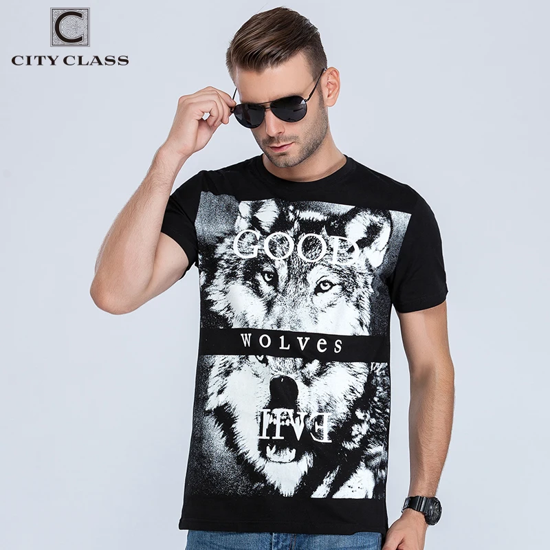 CITY CLASS Mens T-Shirt Tops Fashion Hip Hop Men Cotton T-Shirts Short Sleeve Brand Clothing Printed Animal Wolf  2023