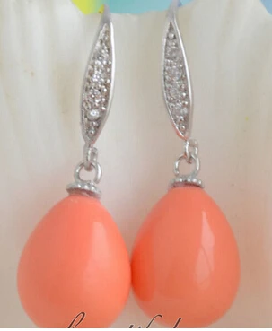 16MM DRIP PINK CORAL SOUTH SEA SHELL PEARL DANGLE EARRING JEWERLY Lovely Fine Nobility Lady\'s Women\'s Earrings