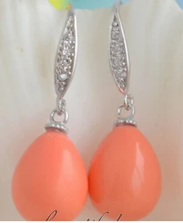 16MM DRIP PINK CORAL SOUTH SEA SHELL PEARL DANGLE EARRING JEWERLY Lovely Fine Nobility Lady's Women's Earrings