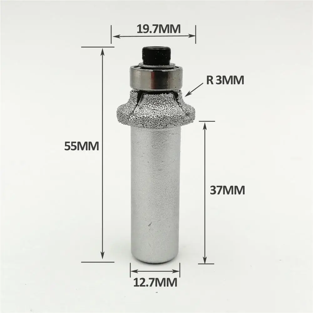 SHDIATOOL No.5 Vacuum brazed diamond router bits for stone Radius 3mm 12.7mm shank for edge profile