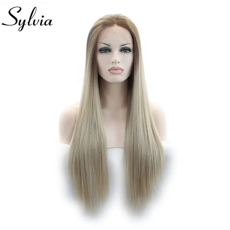 

Sylvia Heat Resistant Fiber Hair Brown To Blonde Ombre Silky Straight Synthetic Lace Front Wigs Long Hair Wig Soft Hair