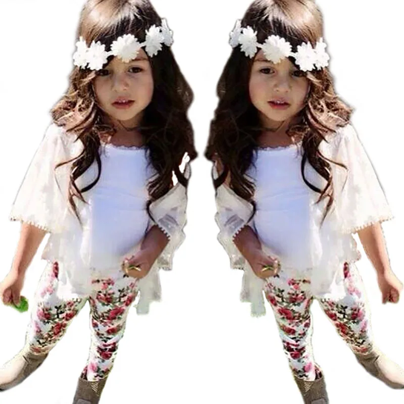 

2018 Summer Girls Clothes set Child Floral Design Pant Coat Vest 3PCS suit Cotton Kids Girls Outfits Baby Clothes Toddler A282