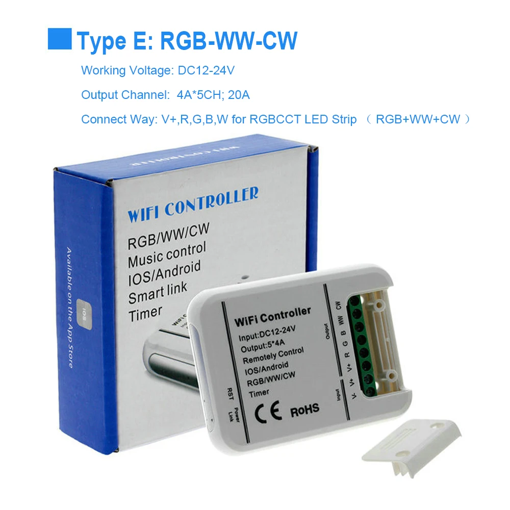 RGB RGBW RGB-WW-CW Wifi LED Controller DC12V 24V 16 Million Colors Music and Timer Wifi Control for RGB RGBW LED Strip.