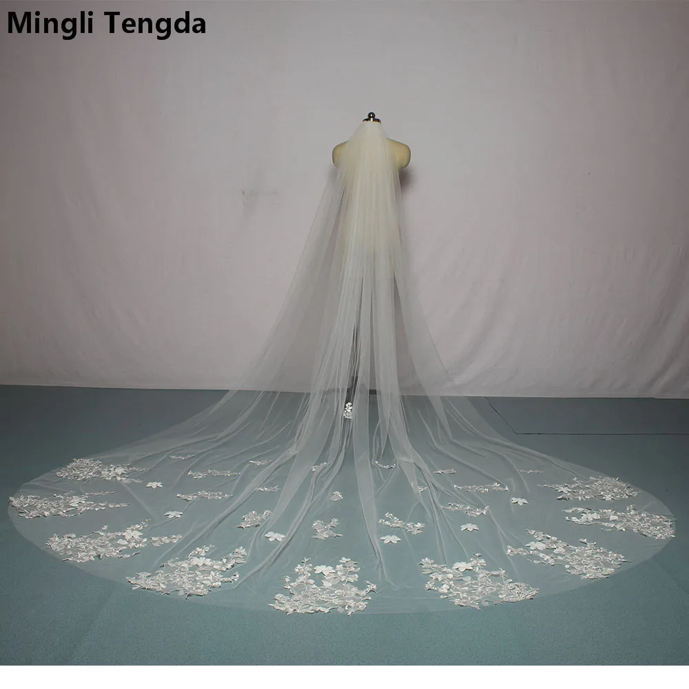 

Mingli Tengda 3 M Long Bridal Veil with Comb Lace Wedding Veils Bride Flowers Cathedral Veils Ivory White3 M Wide Wedding Veil