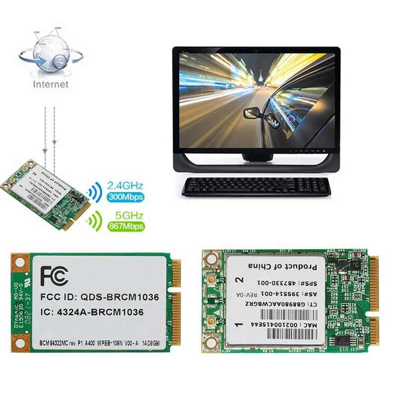 Mini Dual Band BCM94322MC Wireless-N WIFI 300M PCI-E Card For HP SPS:487330-001 dropshipping