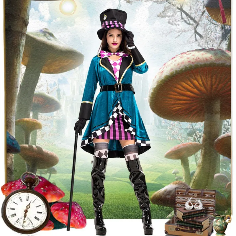 Women Halloween Magician Tuxedo Costume for Zoo Circus Female Animal Trainer Alice Cosplay Carnival Purim Masquerade Party Dress