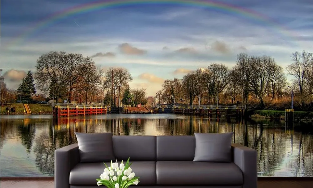 customize 3d wallpaper walls Woods Rainbow lake 3d photo wall papers home decor living room 3d wall murals wallpaper luxury