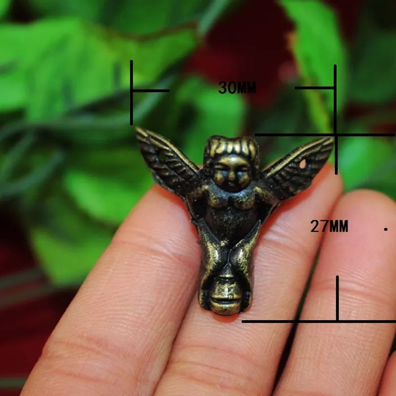 Zinc Alloy Mini Angel Footing,Decoration Legs,Vintage Wooden Box,Cabinet Corner,Bronze Tone Color,30*27mm,2Pcs