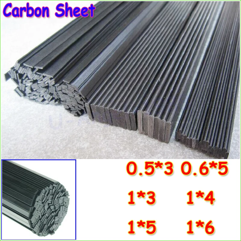 16pcs/lot Carbon Fiber Material 0.5mm*3mm 0.6*5 1*3 1*4 1*5 1*6 Carbon fiber sheet for RC Quadcopter Multicopter ( 0.5 Meter)