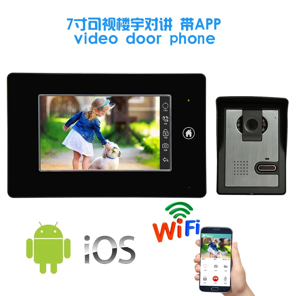 

New product 7 inch monitor wire Video door phone with WIFI APPs cellphone control Function security camera door bell for home