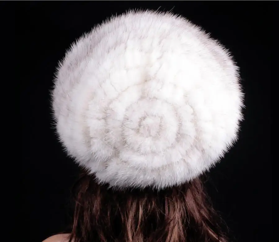 Natural mink fur baggy hat for women autumn winter white 4 colors big marten fur caps knitted fur warm hats H145