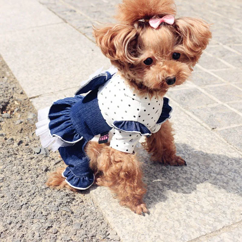 Pet Dog Jumpsuits Overalls Puppy Dress Style 100%Cotton Clothes For Small Dogs Lace Bow Hoodies Spring/Autumn Chihuahua Poodle