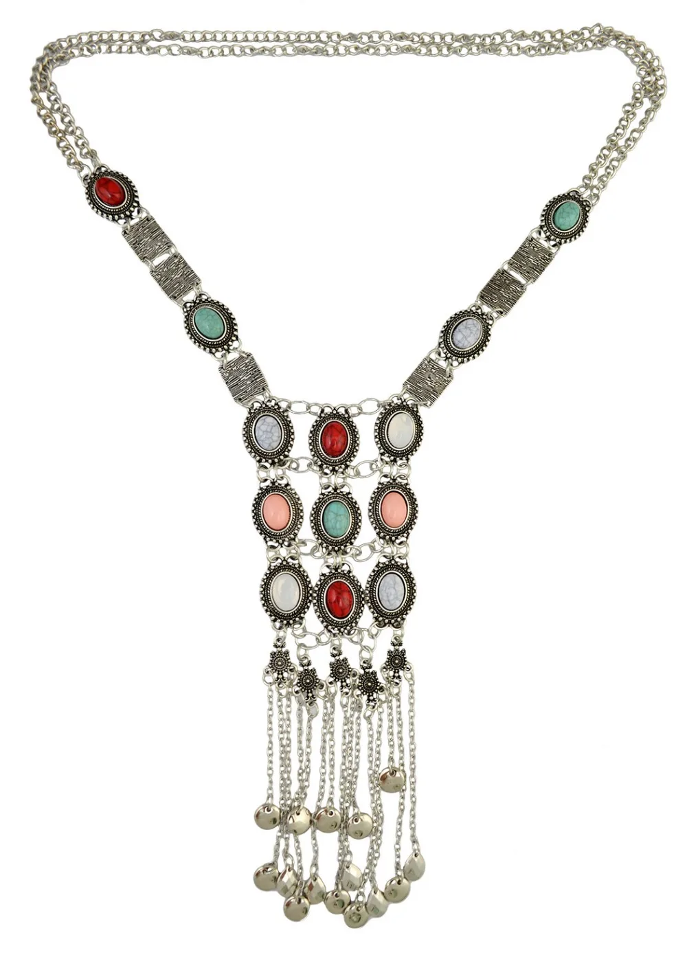 Colorful Resin Gem Coins Necklace Earrings for Women Boho Turkish Afghan Tradional Dress Long Sweater Chains Indian Jewelry Sets