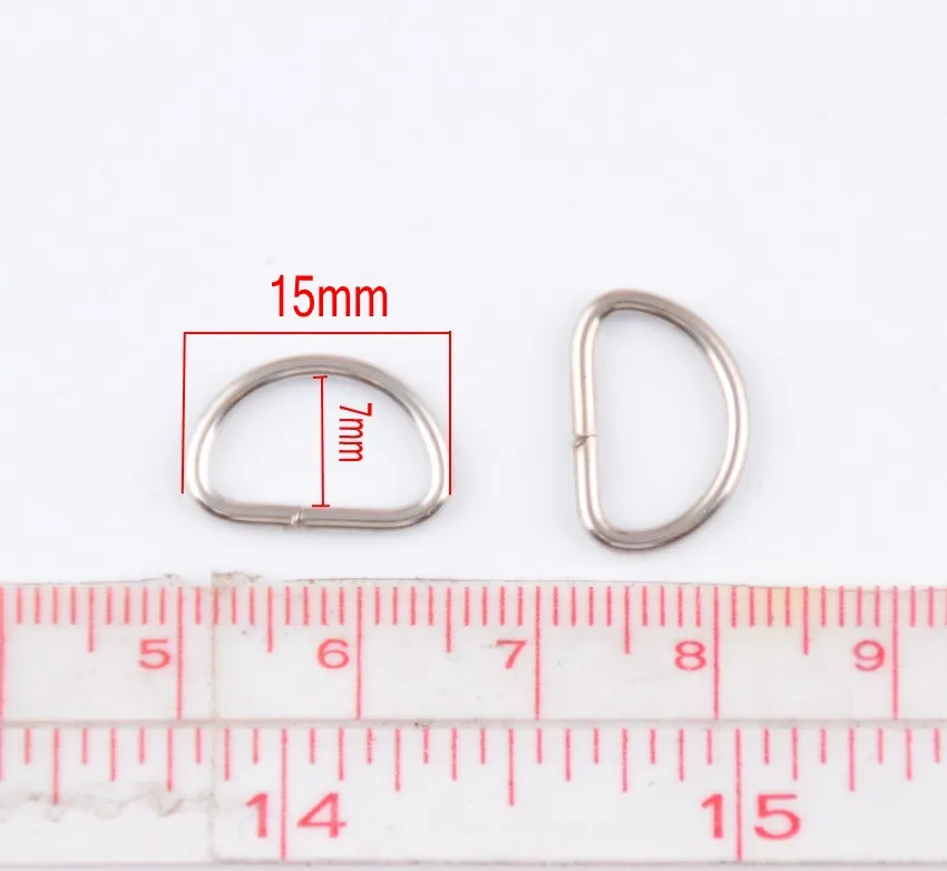 Free Shipping-100Pcs Silver Tone Unwelded Leather Bags Metal D Rings 10x15mm(Inside :7x12mm) Connect Buckle J1287