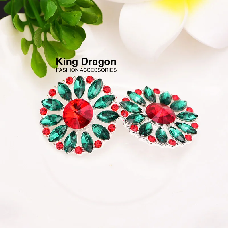 New Arrival Colorful Rhinestone Buttons Decoration Button Shank Back 26MM 5PCS/lot Silver Color KD385