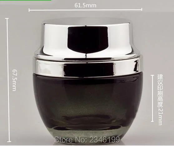 30G 30ML Black Glass Jar with Silver Cap, Plastic Inner Lid Cosmetics Cream Sample Packing Bottle, 15pcs/lot