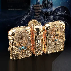 Pure Copper Oil Lighter Vintage Lich King Relief Kerosene Lighter Fire Cigarette Retro Metal Tobacco Men Gadgets Smoker Gift