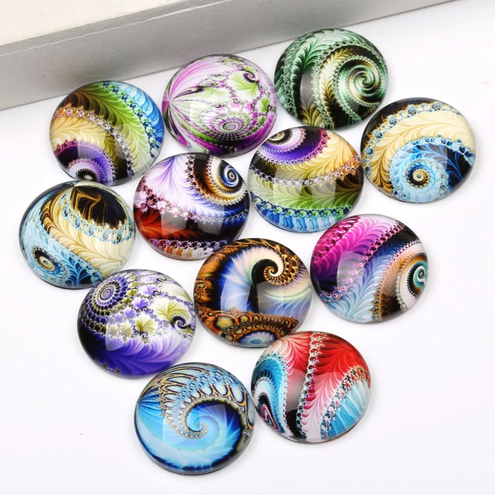 reidgaller mix fractal swirl photo round dome glass cabochon 12mm 20mm 25mm diy jewerly findings for earrings pendants making