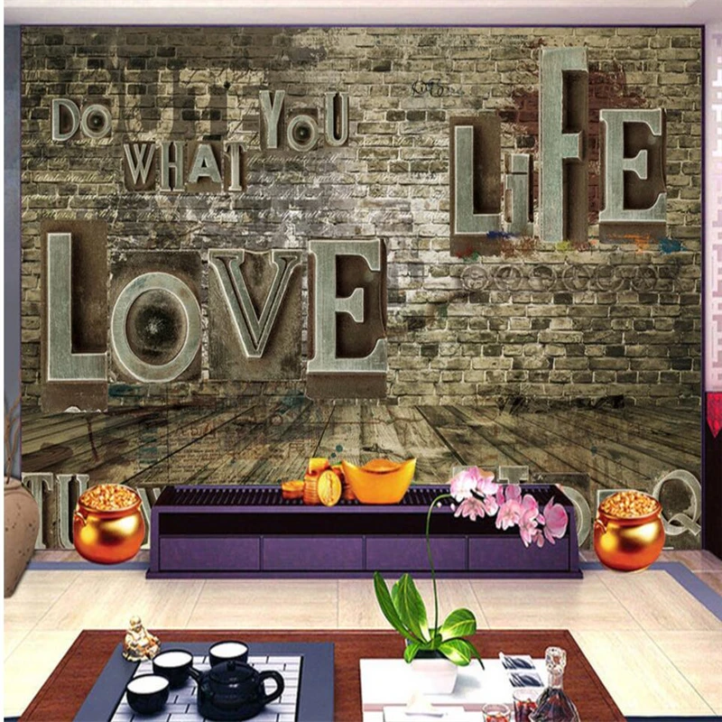 

wellyu Nostalgic relief english letter TV background wall custom large fresco green wallpaper papel de parede para quarto