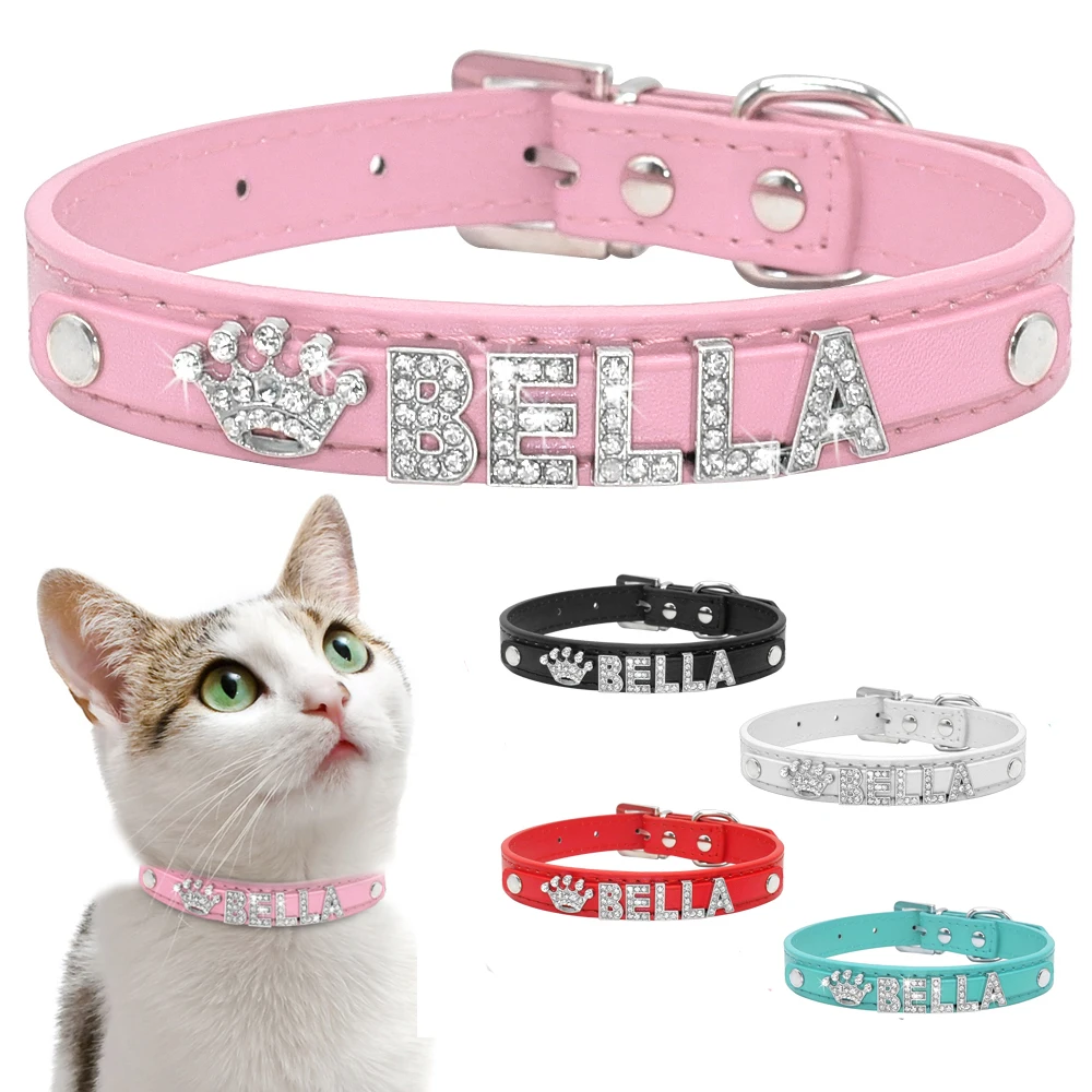 

Personalized Cat Collar Rhinestone Puppy Small Dogs Collars Custom for Chihuahua Yorkshire Free Name Charms Cat Accessories