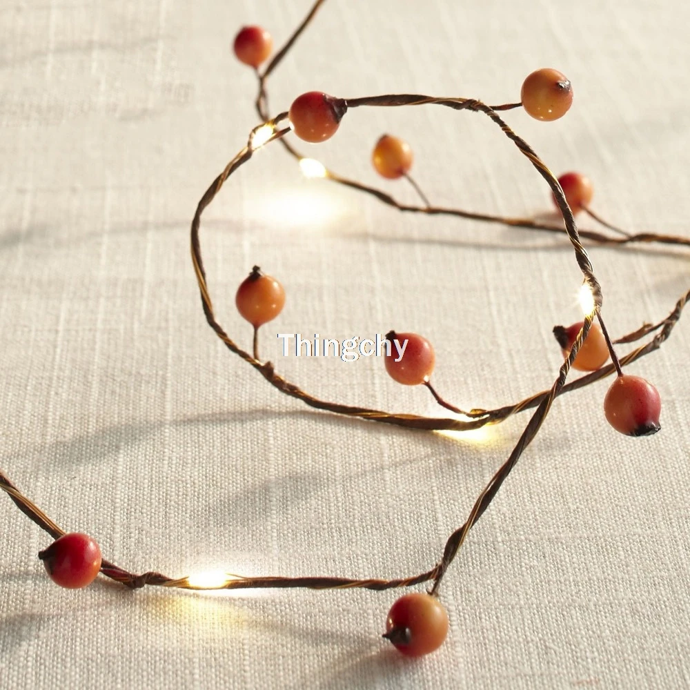 3m 30 led berry fruit guirlanda luzes fio de cobre da bateria led luzes da corda de fadas para o natal casamento decoração festa evento