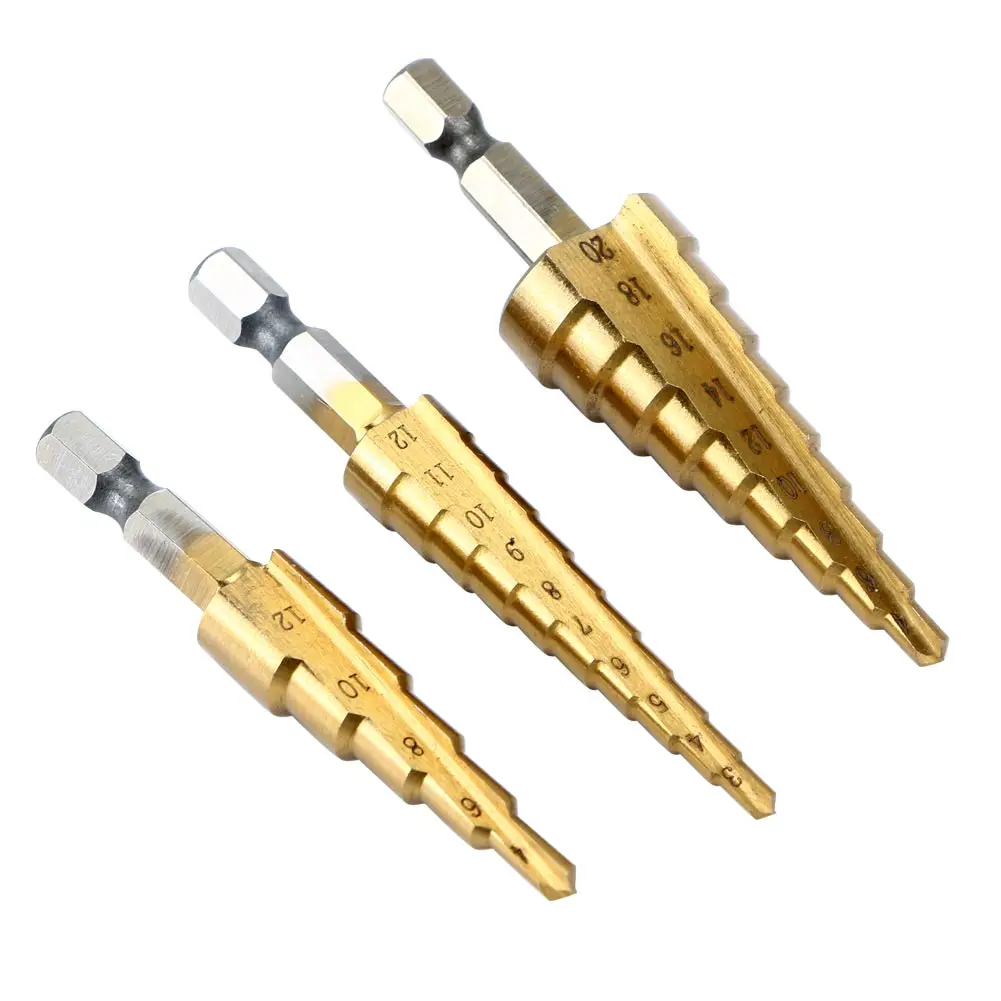 3Pcs 1/4นิ้วมัลติฟังก์ชั่ขั้นตอน Mata Bor HSS Sharpening ไทเทเนียมโลหะ Hex ขั้นตอน Mata Bor ชุดงานไม้เครื่องมือเจาะโลหะ