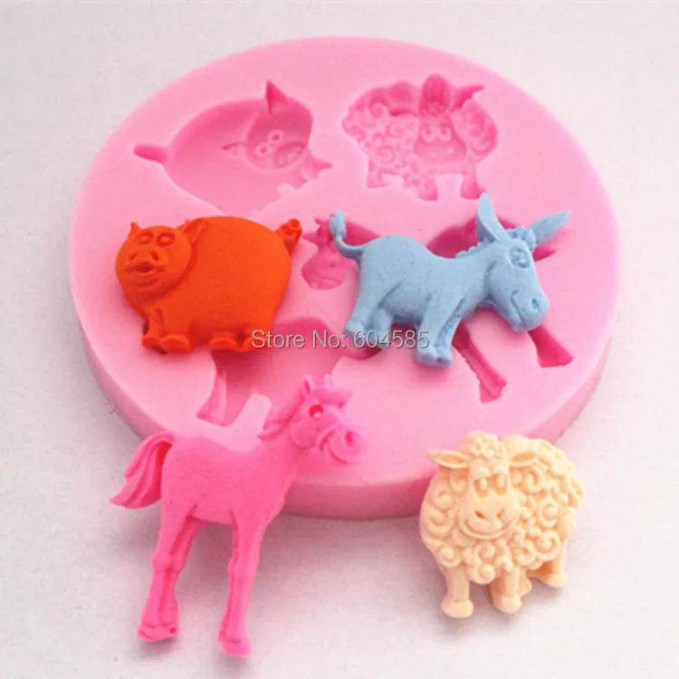 cartoon animals horse cattle sheep cake molds soap chocolate mould for the kitchen baking cake tool DIY  FM097