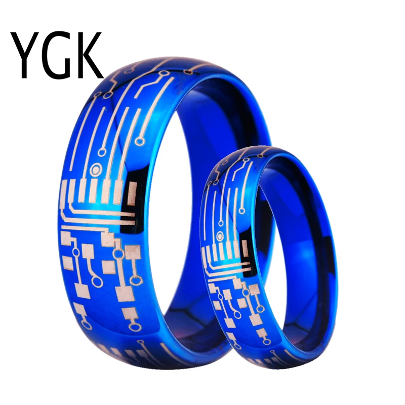 

YGK JEWELRY Blue-Color Wedding Rings Lover's Tungsten Carbide Romantic Ring Engagement Jewelry Circuit Board Ring for Couples