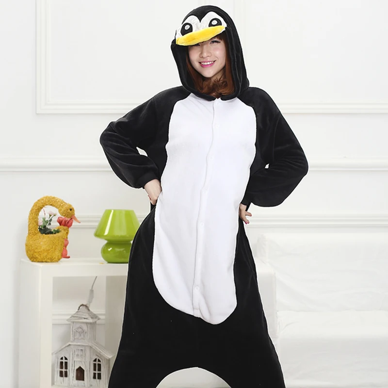 Adult Anime Kigurumi Onesies Cute Black Penguin Costume For Women Men Funny Warm Animal Onepieces Sleepwear Home Cloths Girl