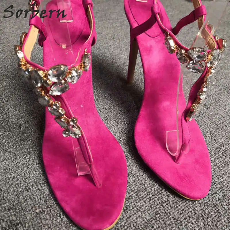 

Sorbern Fuchsia T-Strap Rhinestones Slingbacks Women Summer Shoes Stilettos Diy Colors Sandals Women Rhinestone Cover Up Sandal