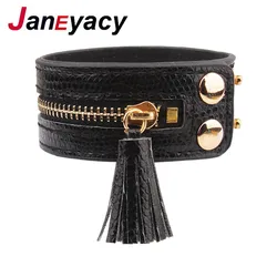 JANEYACY New fringed buttons Bracelets & bracelets Zipper Leather bracelets ladies fashion handmade ladies bracelet jewelry