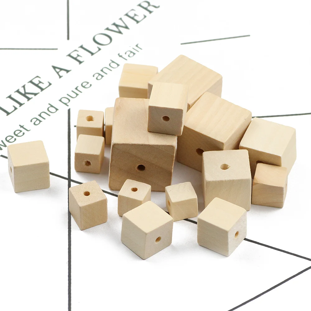 WLYeeS 8 to 30mm Square Wooden Beads Natural color Cube Wood Loose Spacer bead fit women Jewelry Bracelet Making DIY accessories