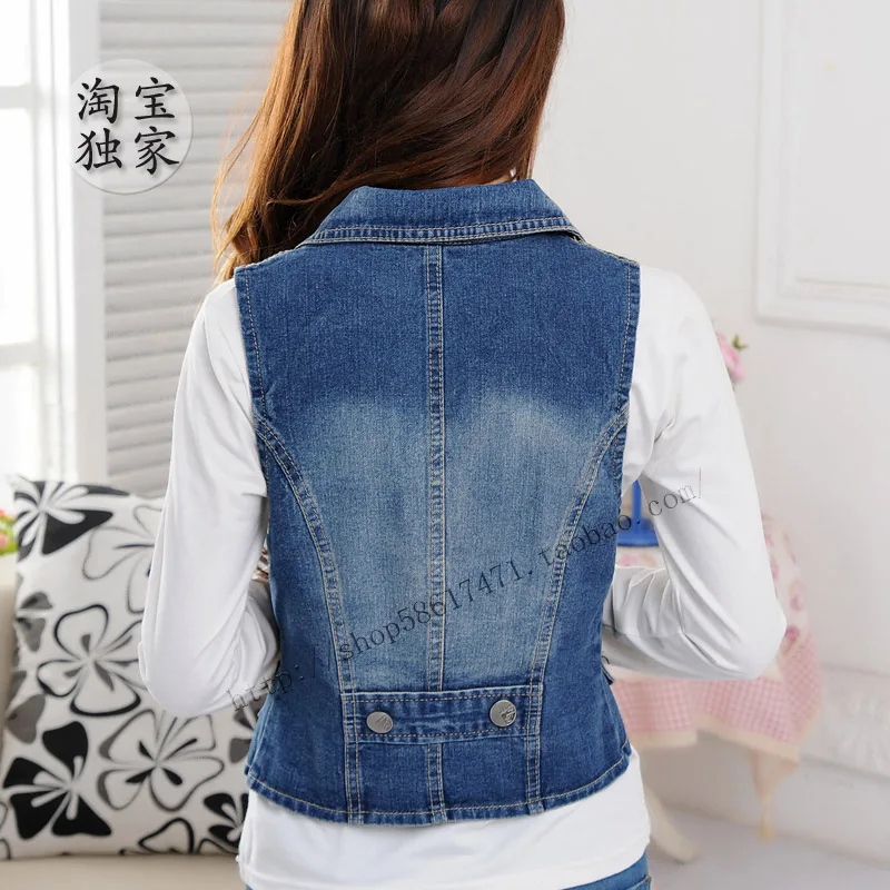 Detachable Pearl Beaded Women\'s Denim Vest Fashion Slim Waistcoat Vintage Zipper Button Jeans Sleeveless Jacket Veste Femme Coat