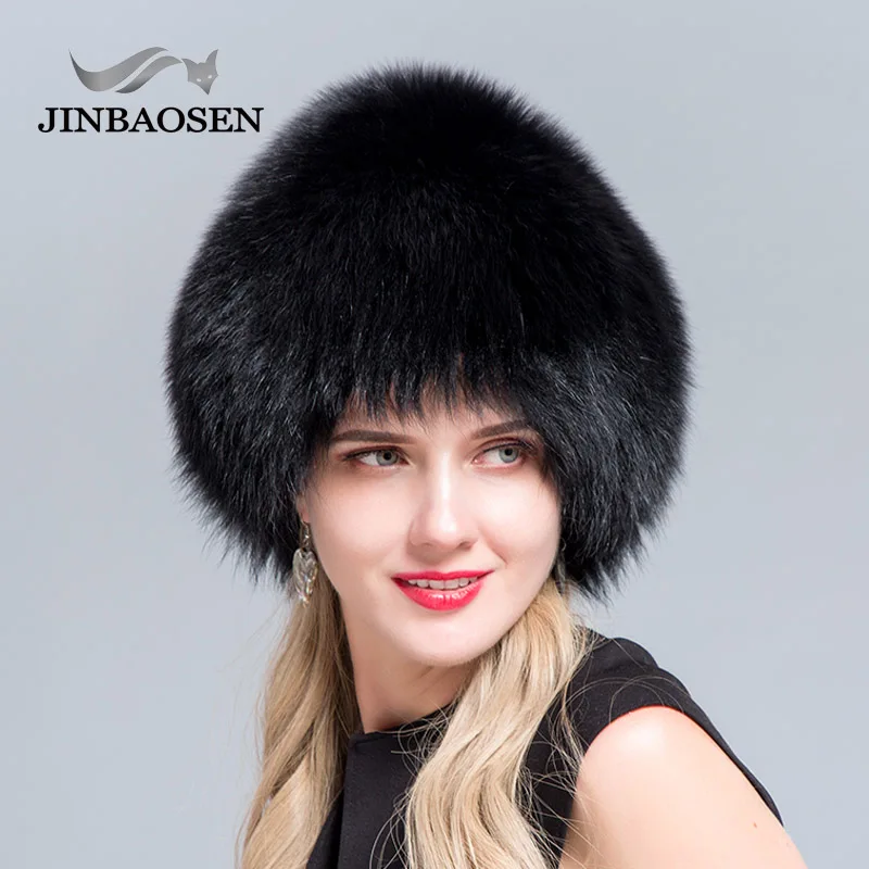 JINBAOSEN  Women's Fur Hat Natural Fox Hat Winter Thic and Warm Ears Fashionable Knitted Ski Caps